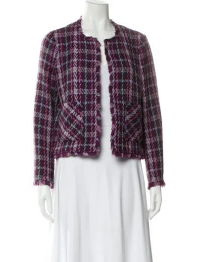 Pre-owned Kate Spade Plaid Print Evening Jacket In Purple