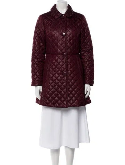 Pre-owned Kate Spade Plaid Print Faux Fur Coat In Burgundy