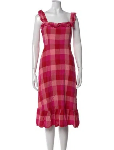 Pre-owned Kate Spade Plaid Print Knee-length Dress In Pink