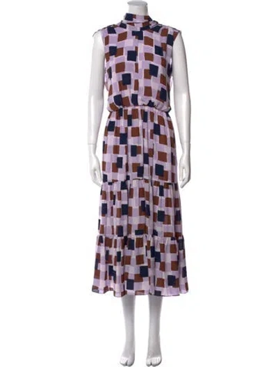 Pre-owned Kate Spade Plaid Print Long Dress In Purple