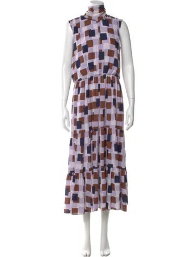 Pre-owned Kate Spade Plaid Print Long Dress In Purple