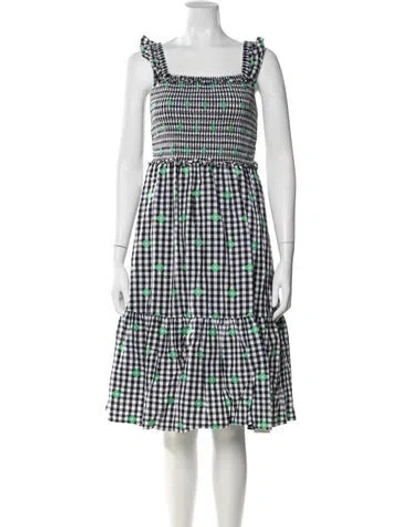 Pre-owned Kate Spade Plaid Print Midi Length Dress In Black