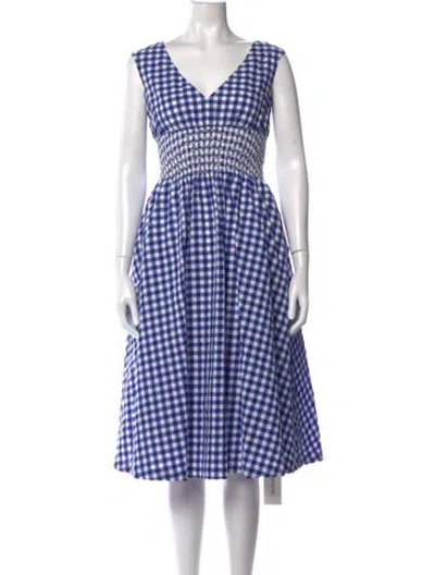 Pre-owned Kate Spade Plaid Print Midi Length Dress In Blue