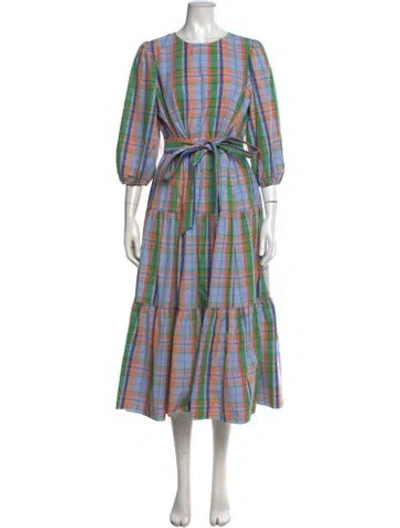 Pre-owned Kate Spade Plaid Print Midi Length Dress In Multicolor