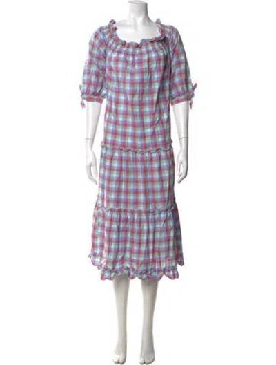 Pre-owned Kate Spade Plaid Print Midi Length Dress In Multicolor
