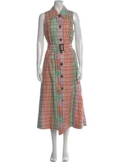 Pre-owned Kate Spade Plaid Print Midi Length Dress In Orange