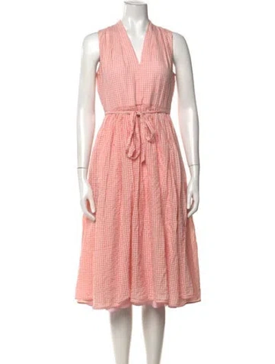 Pre-owned Kate Spade Plaid Print Midi Length Dress In Pink
