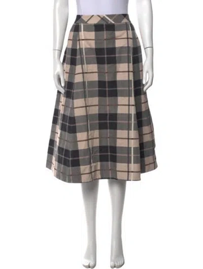 Pre-owned Kate Spade Plaid Print Midi Length Skirt In Neutrals