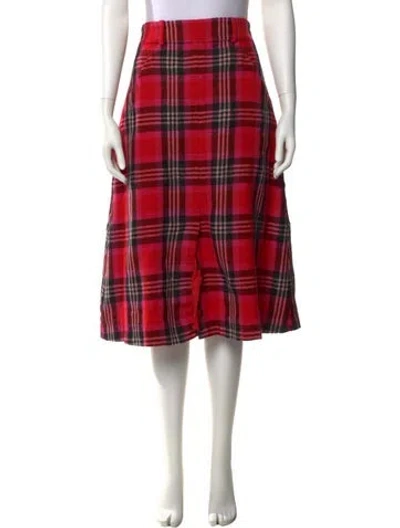 Pre-owned Kate Spade Plaid Print Midi Length Skirt In Red