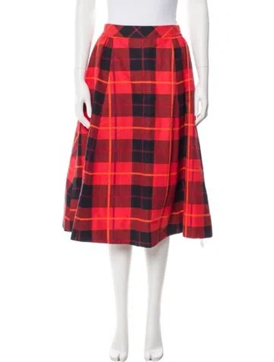 Pre-owned Kate Spade Plaid Print Midi Length Skirt In Red
