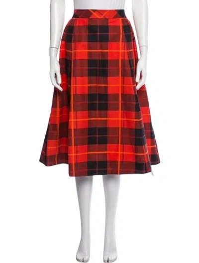 Pre-owned Kate Spade Plaid Print Midi Length Skirt In Red