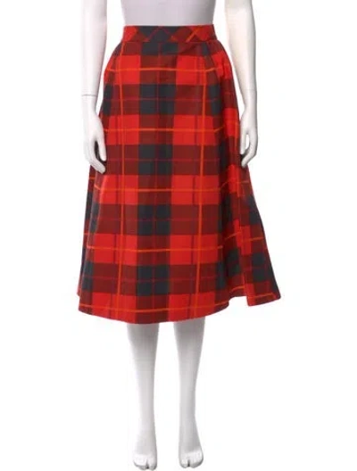 Pre-owned Kate Spade Plaid Print Midi Length Skirt W/ Tags In Red