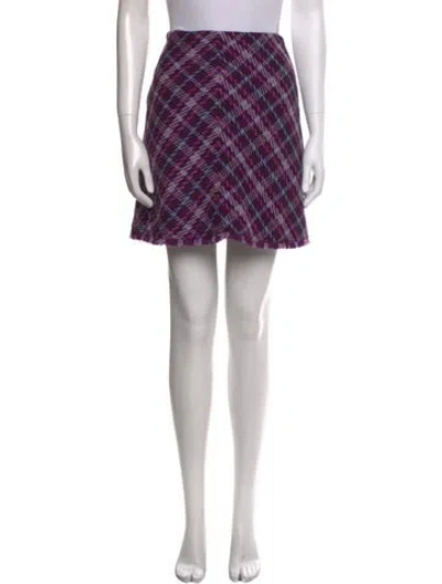 Pre-owned Kate Spade Plaid Print Mini Skirt In Purple