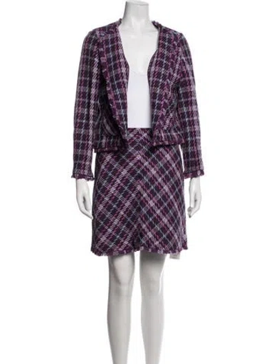 Pre-owned Kate Spade Plaid Print Raw-edge Trim Skirt Set In Purple