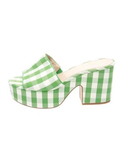 Pre-owned Kate Spade Plaid Print Slides In Green
