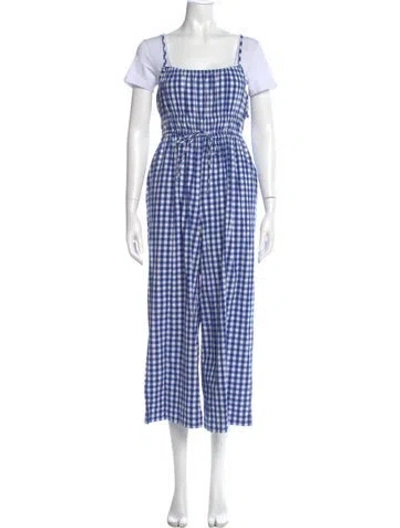 Pre-owned Kate Spade Plaid Print Square Neckline Jumpsuit In Blue