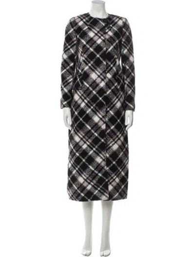 Pre-owned Kate Spade Plaid Print Trench Coat W/ Tags In Black
