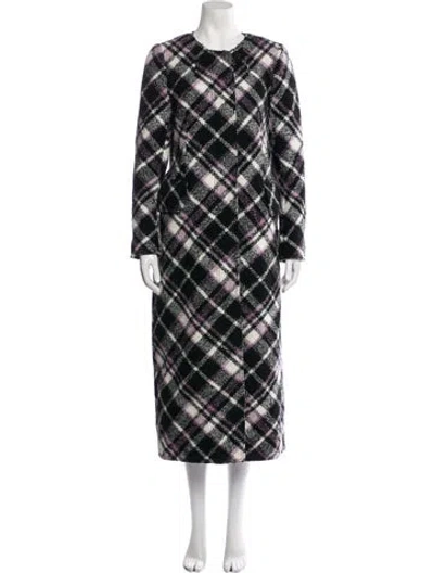 Pre-owned Kate Spade Plaid Print Trench Coat W/ Tags In Black