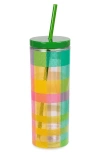 KATE SPADE PLAID TUMBLER WITH STRAW