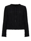 Kate Spade Plaza Tweed Frayed-trim Jacket In Black