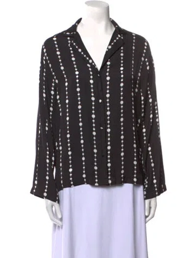 Pre-owned Kate Spade Polka Dot Print Long Sleeve Button-up Top In Black