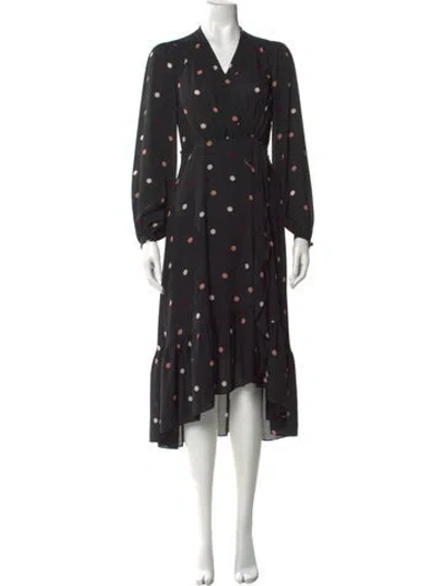 Pre-owned Kate Spade Polka Dot Print Midi Length Dress In Black