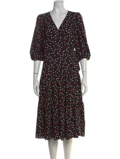 Pre-owned Kate Spade Polka Dot Print Midi Length Dress In Black