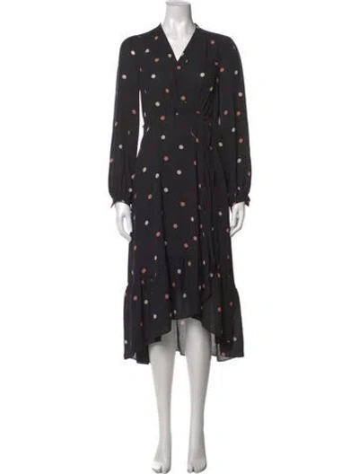 Pre-owned Kate Spade Polka Dot Print Midi Length Dress In Black