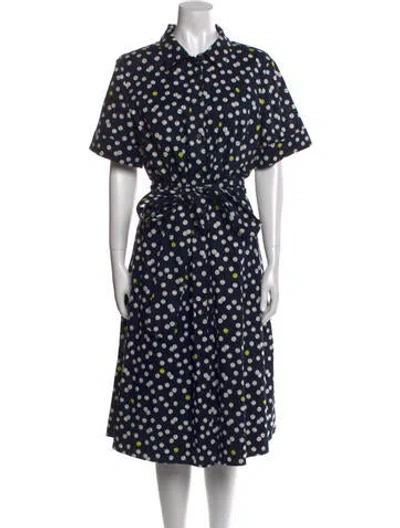 Pre-owned Kate Spade Polka Dot Print Midi Length Dress In Blue