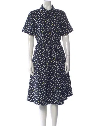 Pre-owned Kate Spade Polka Dot Print Midi Length Dress In Blue