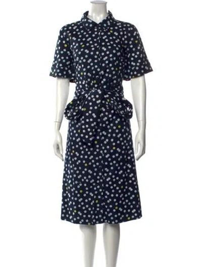 Pre-owned Kate Spade Polka Dot Print Midi Length Dress In Blue