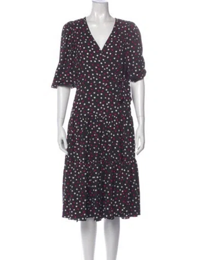 Pre-owned Kate Spade Polka Dot Print Midi Length Dress In Gray