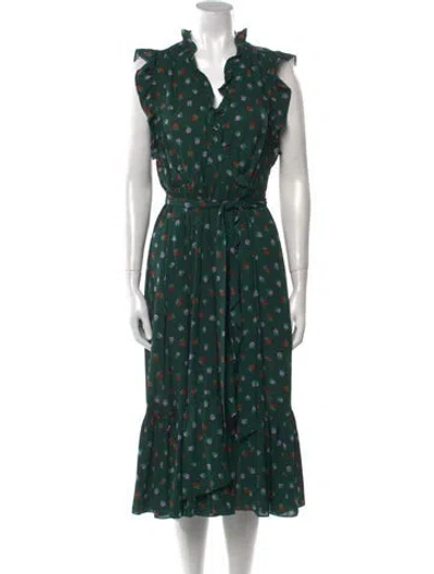 Pre-owned Kate Spade Polka Dot Print Midi Length Dress In Green
