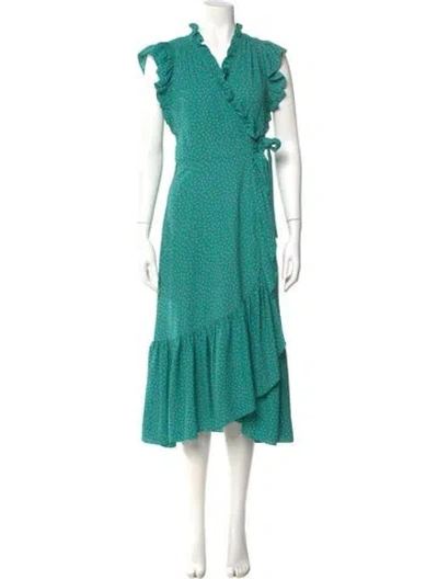 Pre-owned Kate Spade Polka Dot Print Midi Length Dress In Green