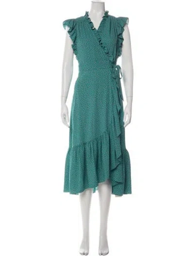Pre-owned Kate Spade Polka Dot Print Midi Length Dress In Green