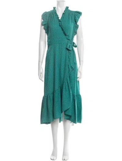 Pre-owned Kate Spade Polka Dot Print Midi Length Dress In Green