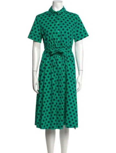 Pre-owned Kate Spade Polka Dot Print Midi Length Dress In Green
