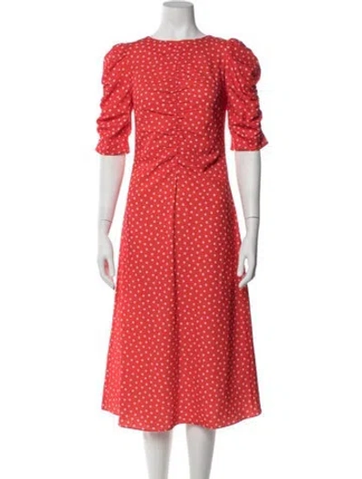 Pre-owned Kate Spade Polka Dot Print Midi Length Dress In Orange