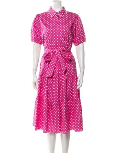 Pre-owned Kate Spade Polka Dot Print Midi Length Dress In Pink