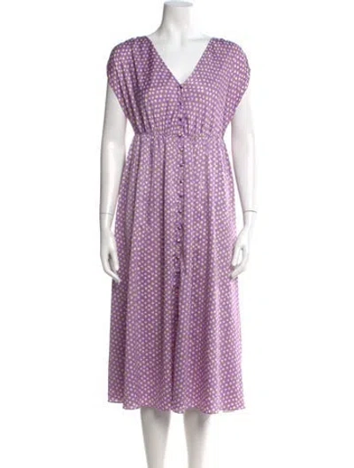 Pre-owned Kate Spade Polka Dot Print Midi Length Dress In Purple