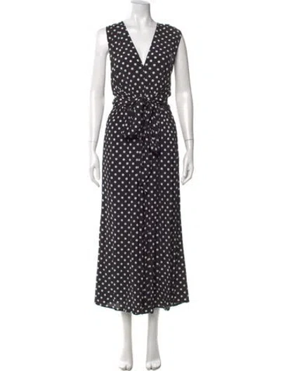Pre-owned Kate Spade Polka Dot Print V-neck Jumpsuit In Black