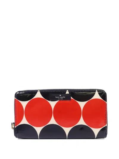 Pre-owned Kate Spade Polka-dot Long Wallet In Red