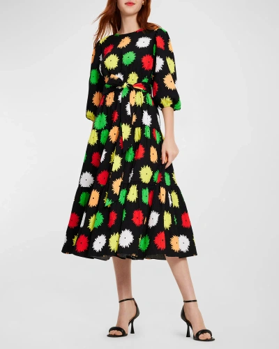 KATE SPADE POM POM TIERED FLORAL-PRINT MIDI DRESS