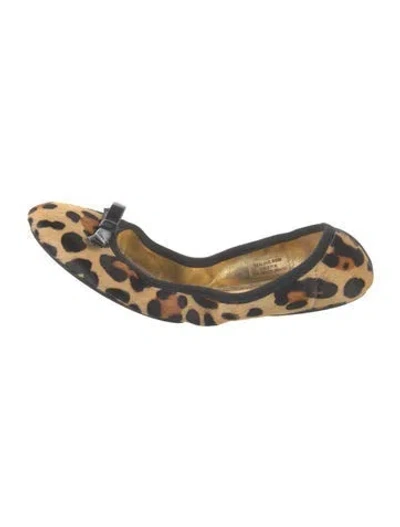 Pre-owned Kate Spade Ponyhair Animal Print Ballet Flats In Brown