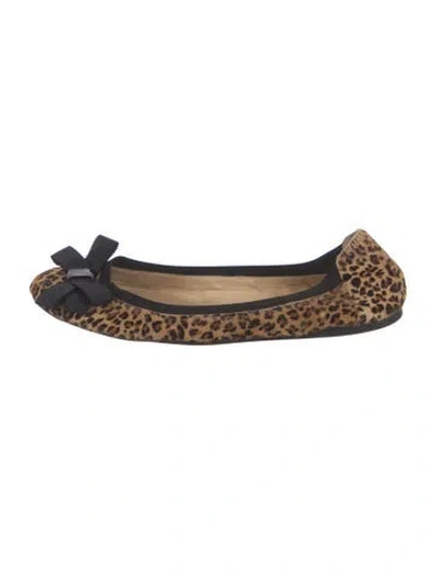 Pre-owned Kate Spade Ponyhair Animal Print Ballet Flats In Brown
