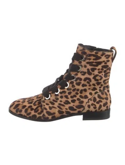 Pre-owned Kate Spade Ponyhair Animal Print Combat Boots In Neutral