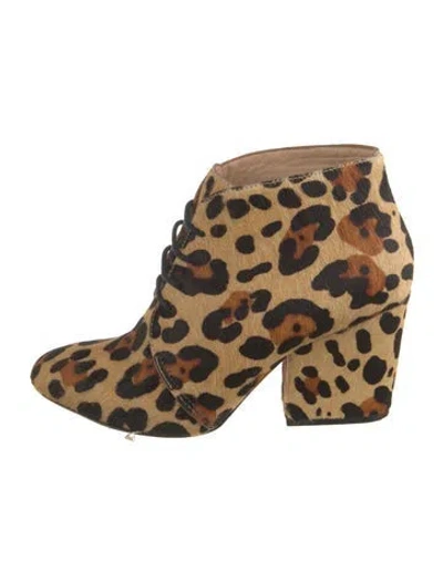 Pre-owned Kate Spade Ponyhair Animal Print Lace-up Boots In Neutral