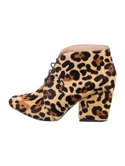 Pre-owned Kate Spade Ponyhair Animal Print Lace-up Boots In Neutral