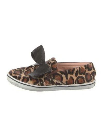 Pre-owned Kate Spade Ponyhair Animal Print Loafers In Brown