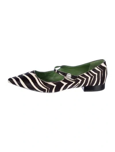 Pre-owned Kate Spade Ponyhair Animal Print Mary Jane Flats In Green